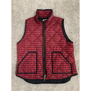 J Crew red & black check 60% down puffer vest XL